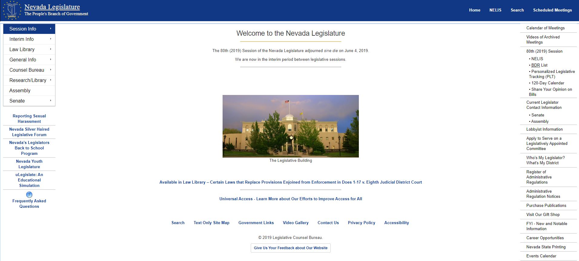 Nevada Legislation Website Screenshot